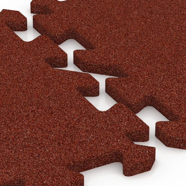 Großaufnahme vom Verbindungssystem von WARCO-Boden 6313 - Fallschutz-Puzzlematte im Farbdesign Ziegelrot. Abmessungen 50 x 50 x 2 cm | 0,25 m².