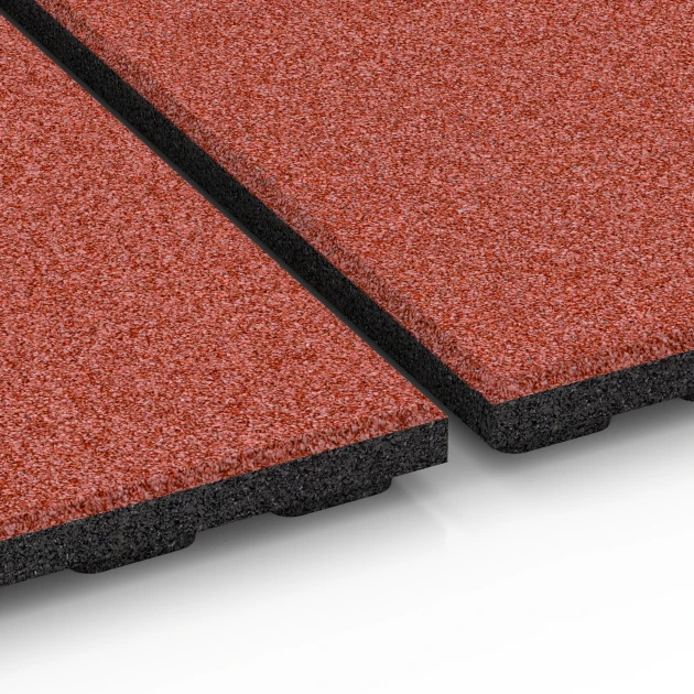 Großaufnahme vom Verbindungssystem von WARCO-Boden 6384 - Stallmatte Komfort im Farbdesign Ziegelrot. Abmessungen 100 x 100 x 4 cm | 1,00 m².
