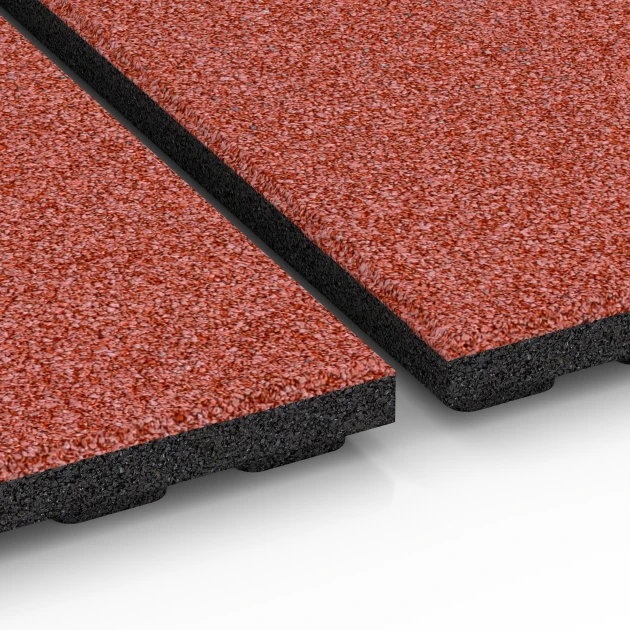 Großaufnahme vom Verbindungssystem von WARCO-Boden 6390 - Stallmatte Luxus im Farbdesign Ziegelrot. Abmessungen 100 x 50 x 4,5 cm | 0,50 m².