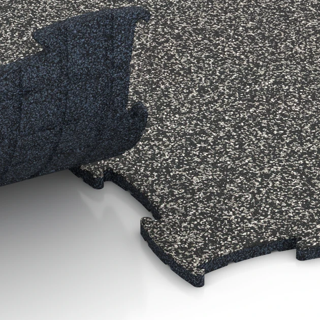 Großaufnahme vom Verbindungssystem von WARCO-Boden 6832 - Fitness Active Floor System im Farbdesign Dunkelgrauer Granit. Abmessungen 97,1 x 97,1 × 1,8 cm.