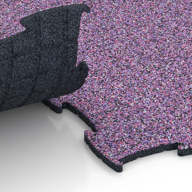 Großaufnahme vom Verbindungssystem von WARCO-Boden 6837 - Fitness Active Floor System im Farbdesign Lavendel. Abmessungen 97,1 x 97,1 × 1,8 cm.