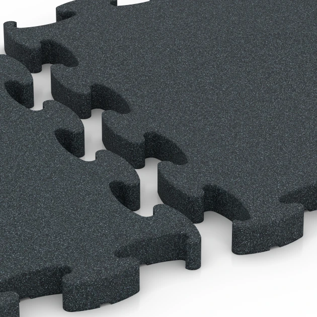 Großaufnahme vom Verbindungssystem von WARCO-Boden 6967 - Fitness Premium Boden Plus im Farbdesign Anthrazit. Abmessungen 45,9 x 45,9 x 2,8 cm.