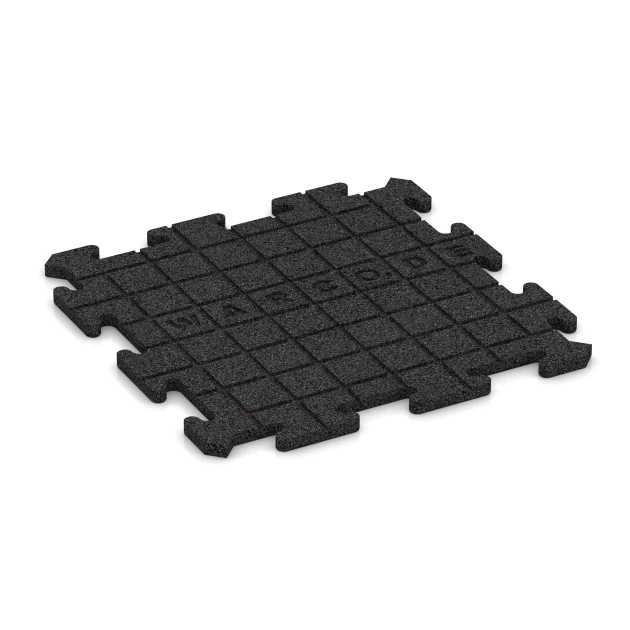 Aufsicht auf die Unterseite, also die Bodenseite von WARCO-Formteil 0188 - Bodenschutzmatte 1,8 cm – Fitness im Format 500 x 500 x 18 mm.