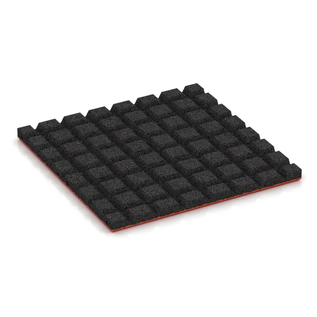 Aufsicht auf die Unterseite, also die Bodenseite von WARCO-Formteil 5473 - Fallschutzplatte 3 cm - EN 1177 ≤ 100 cm im Format 500 x 500 x 30 mm.