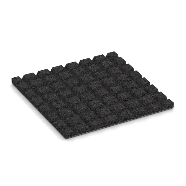 Aufsicht auf die Unterseite, also die Bodenseite von WARCO-Formteil 5476 - Fallschutzplatte 3 cm - EN 1177 ≤ 100 cm im Format 500 x 500 x 30 mm.