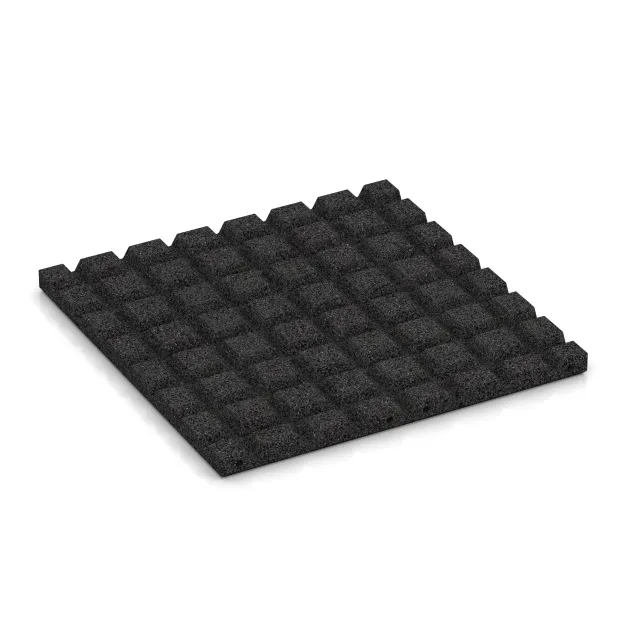 Aufsicht auf die Unterseite, also die Bodenseite von WARCO-Formteil 5462 - Fallschutzplatte 3 cm - EN 1177 ≤ 100 cm im Format 500 x 500 x 30 mm.