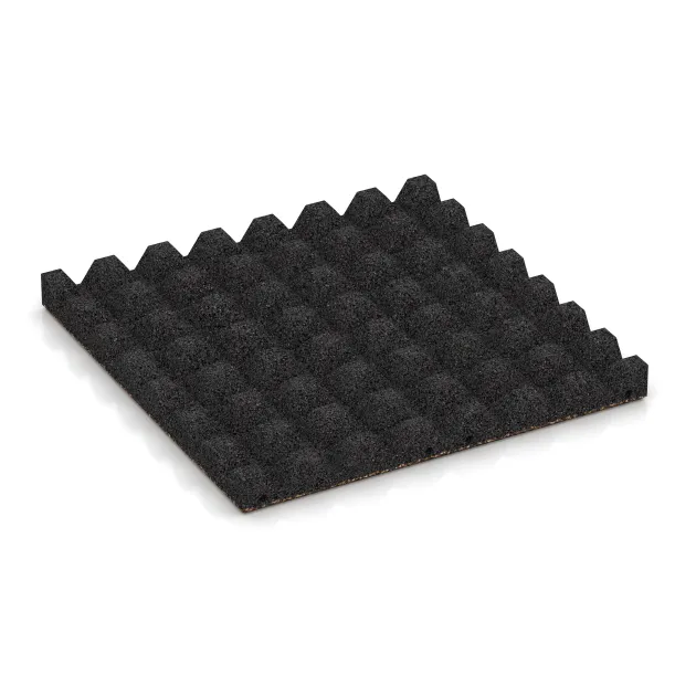 Aufsicht auf die Unterseite, also die Bodenseite von WARCO-Formteil 0645 - Fallschutzplatte im Format 500 x 500 x 45 mm.