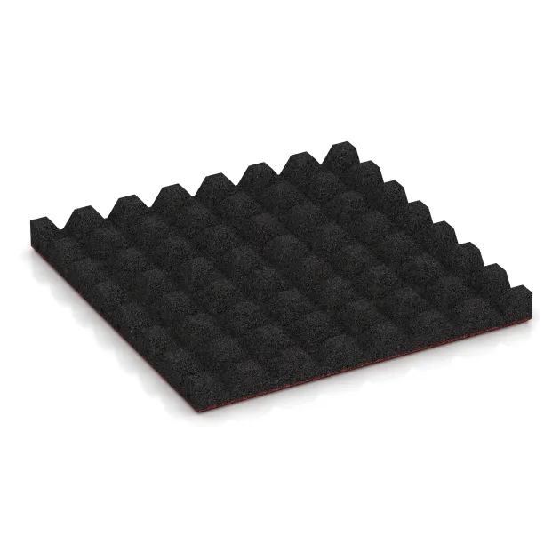 Aufsicht auf die Unterseite, also die Bodenseite von WARCO-Formteil 0630 - Fallschutzplatte im Format 500 x 500 x 45 mm.