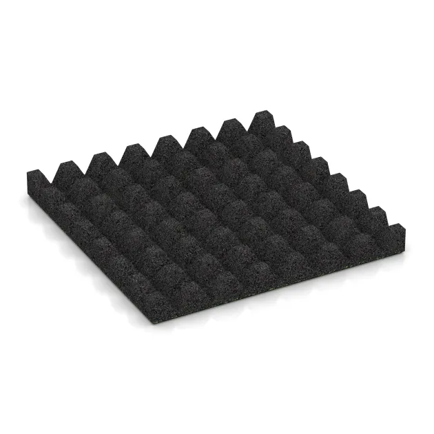 Aufsicht auf die Unterseite, also die Bodenseite von WARCO-Formteil 5358 - Fallschutzplatte im Format 500 x 500 x 50 mm.