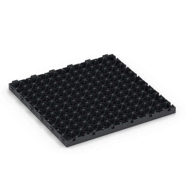 Aufsicht auf die Unterseite, also die Bodenseite von WARCO-Formteil 6329 - Blockmuster – Klickfliese im Format 38,5 x 38,5 x 2 cm.