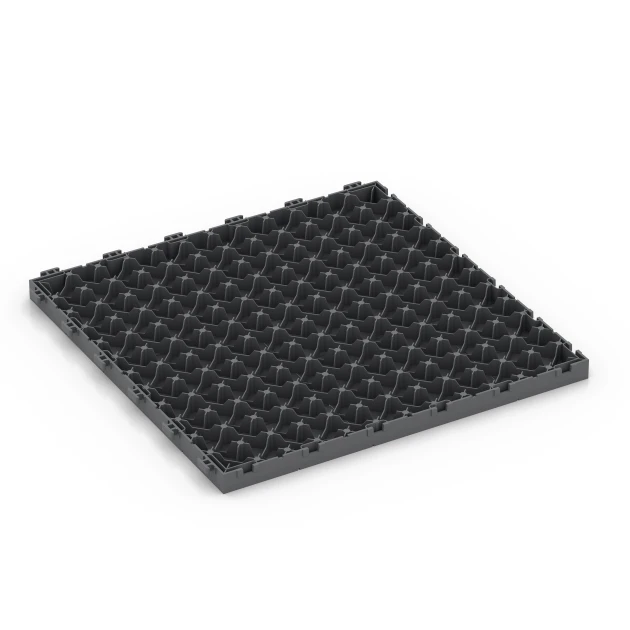 Aufsicht auf die Unterseite, also die Bodenseite von WARCO-Formteil 6330 - Blockmuster – Klickfliese im Format 38,5 x 38,5 x 2 cm.