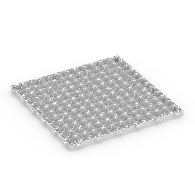 Aufsicht auf die Unterseite, also die Bodenseite von WARCO-Formteil 6235 - Tafelmuster – Klickfliese im Format 38,5 x 38,5 x 2 cm.