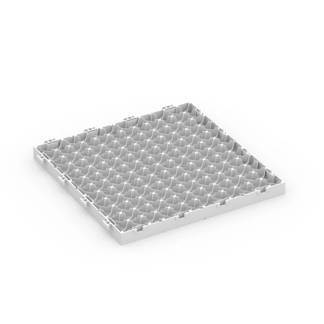 Aufsicht auf die Unterseite, also die Bodenseite von WARCO-Formteil 6353 - Mosaik – Klickfliese im Format 30 x 30 x 2 cm.