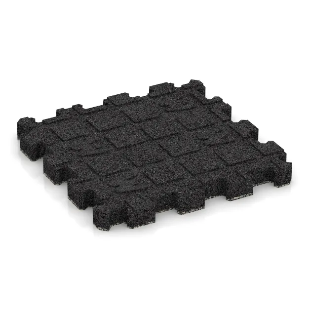 Aufsicht auf die Unterseite, also die Bodenseite von WARCO-Formteil 4269 - Steinteppich-Klickfliese im Format 306 x 306 x 30 mm.