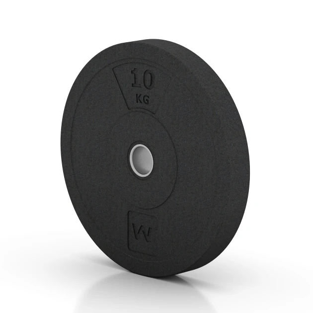 Aufsicht auf die Unterseite, also die Bodenseite von WARCO-Formteil 6085 - Bumper Plate – Hantelscheibe im Format 10 kg | ø 45,4 x 5,85 cm.