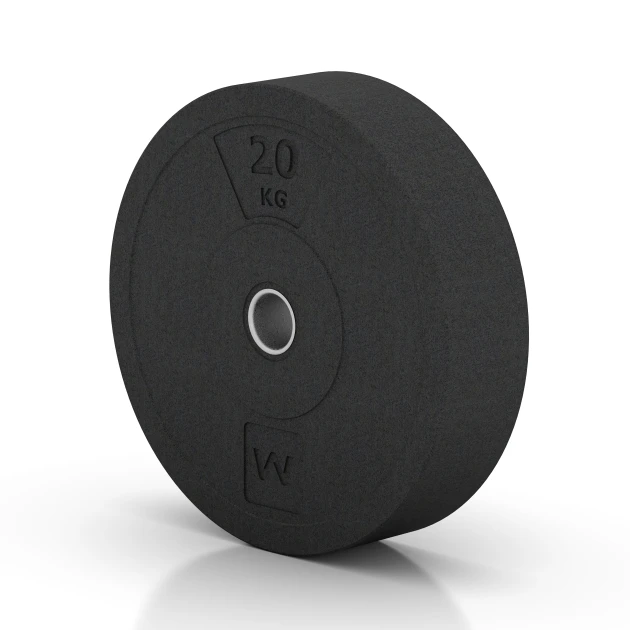 Aufsicht auf die Unterseite, also die Bodenseite von WARCO-Formteil 6087 - Bumper Plate – Hantelscheibe im Format 20 kg | ø 45,4 x 11,38 cm.