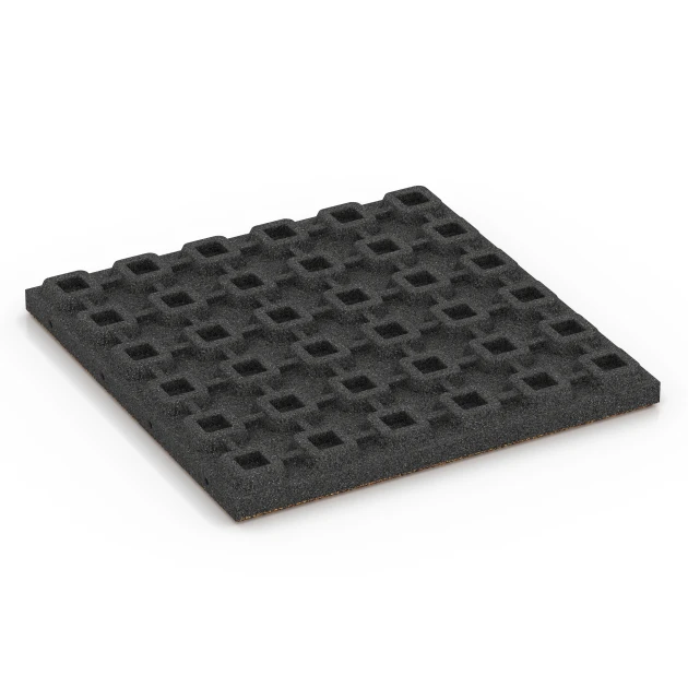 Aufsicht auf die Unterseite, also die Bodenseite von WARCO-Formteil 6366 - Terrassenplatte Classic im Format 50 x 50 x 4 cm.