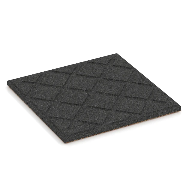 Aufsicht auf die Unterseite, also die Bodenseite von WARCO-Formteil 6416 - Fallschutzplatte – 90 cm im Format 50 x 50 x 3 cm.