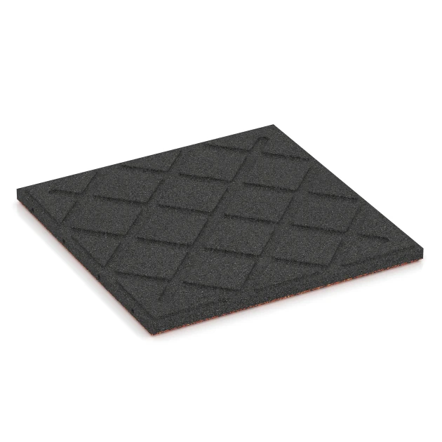 Aufsicht auf die Unterseite, also die Bodenseite von WARCO-Formteil 6417 - Fallschutzplatte – 90 cm im Format 50 x 50 x 3 cm.