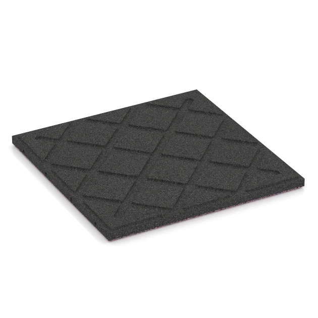 Aufsicht auf die Unterseite, also die Bodenseite von WARCO-Formteil 6418 - Fallschutzplatte – 90 cm im Format 50 x 50 x 3 cm.