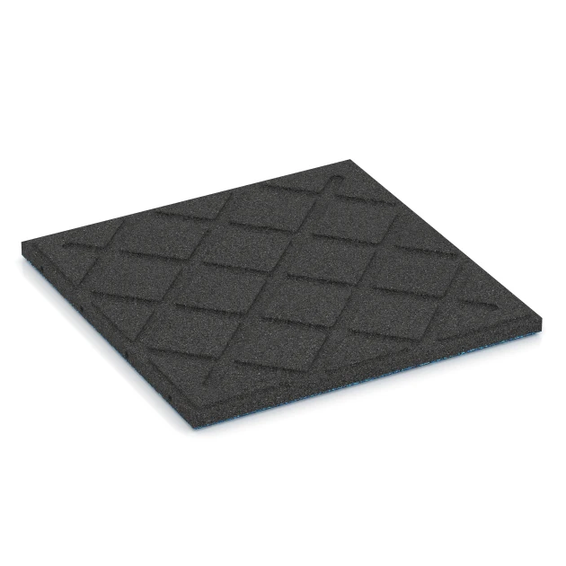 Aufsicht auf die Unterseite, also die Bodenseite von WARCO-Formteil 6420 - Fallschutzplatte – 90 cm im Format 50 x 50 x 3 cm.