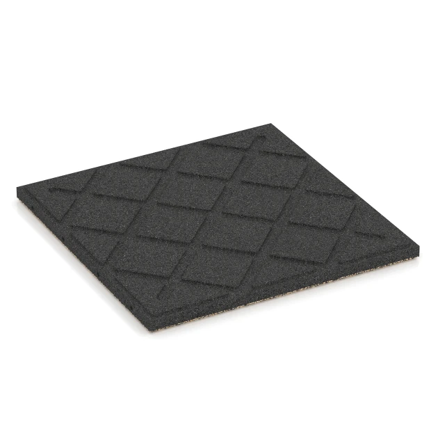 Aufsicht auf die Unterseite, also die Bodenseite von WARCO-Formteil 6419 - Fallschutzmatte EPDM – 90 cm im Format 50 x 50 x 3 cm | 0,25 m².