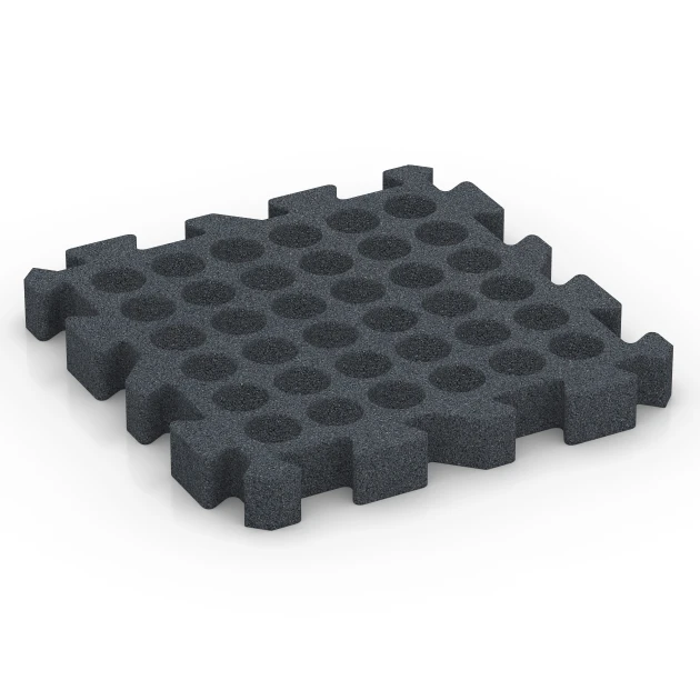 Aufsicht auf die Unterseite, also die Bodenseite von WARCO-Formteil 6408 - Fallschutzplatte – 220 cm im Format 50 x 50 x 6 cm | 0,25 m².