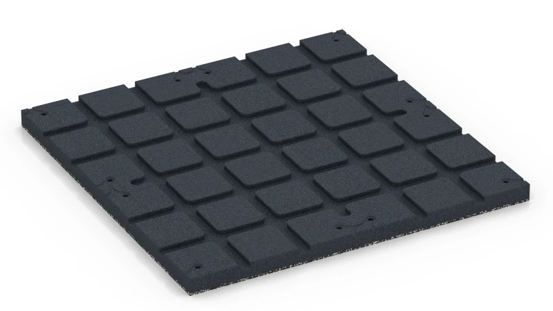 Quadratische Auflagefelder mit flachen Drainagekanälen