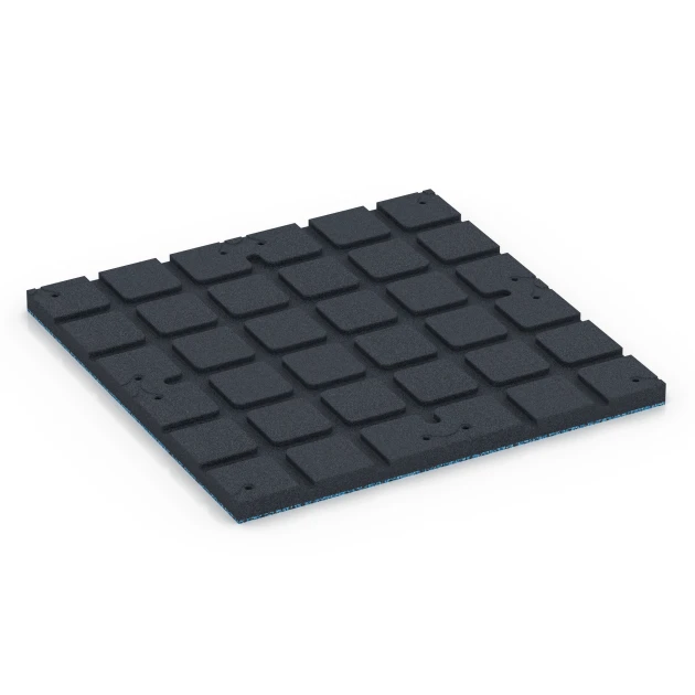Aufsicht auf die Unterseite, also die Bodenseite von WARCO-Formteil 7139 - Outdoor-Fitnessboden im Format 60 x 60 x 3 cm | 0,36 m².