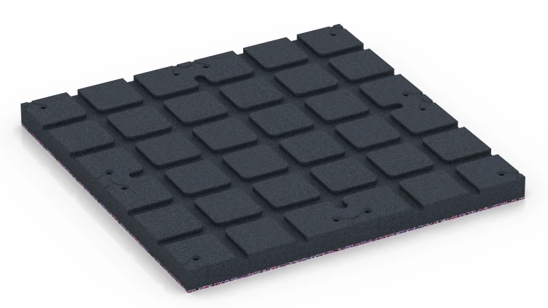 Quadratische Auflagefelder mit flachen Drainagekanälen