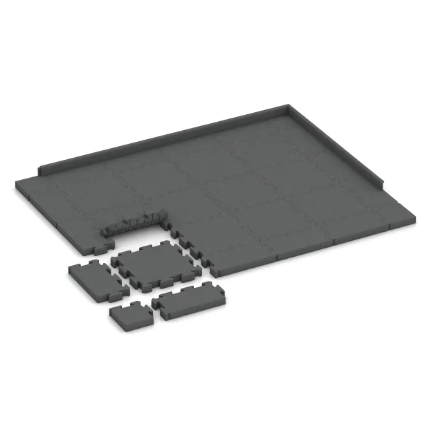 Typische Verlegung oder Einbausituation für den Artikel 3195 von WARCO - Fitness-Bodenschutzmatte, Farbton Schiefergrau in der Abmessung 500 x 500 x 60 mm.