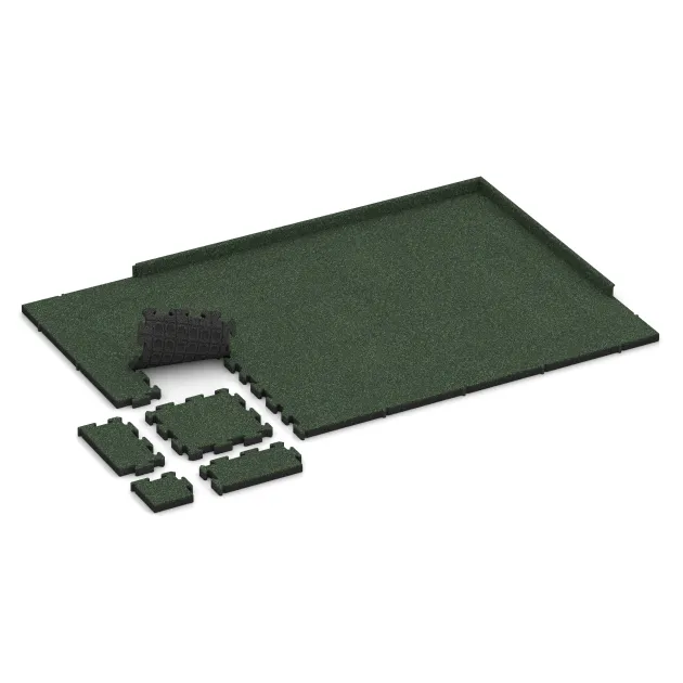 Typische Verlegung oder Einbausituation für den Artikel 3115 von WARCO - Fitness-Bodenschutzmatte HD, Farbton Englischer Rasen in der Abmessung 500 x 500 x 50 mm.