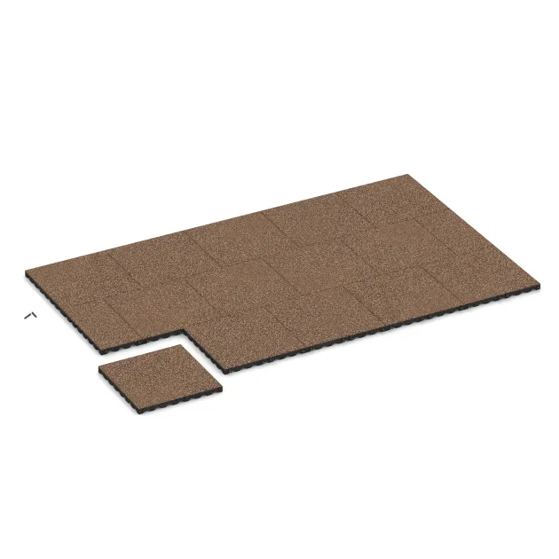 Typische Verlegung oder Einbausituation für den Artikel 5346 von WARCO - Fallschutzplatte, Farbton Bast & Borke in der Abmessung 500 x 500 x 40 mm.