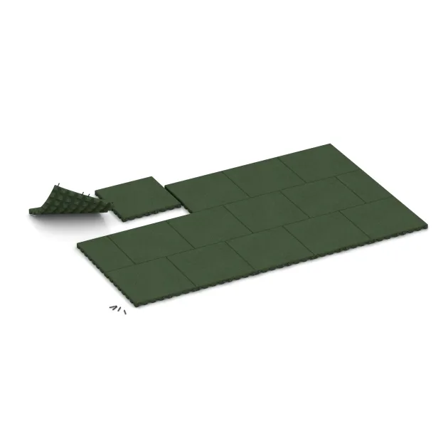 Typische Verlegung oder Einbausituation für den Artikel 0618 von WARCO - Wandschutzplatte, Farbton Grasgrün in der Abmessung 500 x 500 x 40 mm.