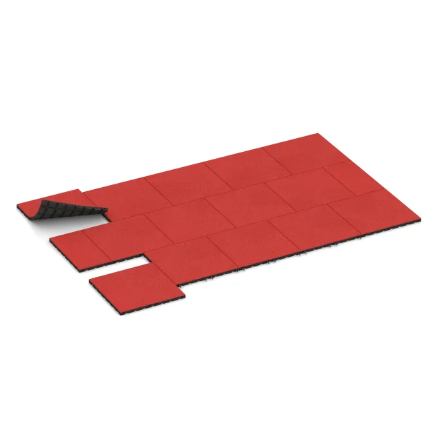 Typische Verlegung oder Einbausituation für den Artikel 5474 von WARCO - Fallschutzplatte 3 cm - EN 1177 ≤ 100 cm, Farbton Rose in der Abmessung 500 x 500 x 30 mm.