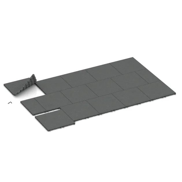 Typische Verlegung oder Einbausituation für den Artikel 0571 von WARCO - Wandschutzplatte, Farbton Schiefergrau in der Abmessung 500 x 500 x 30 mm.