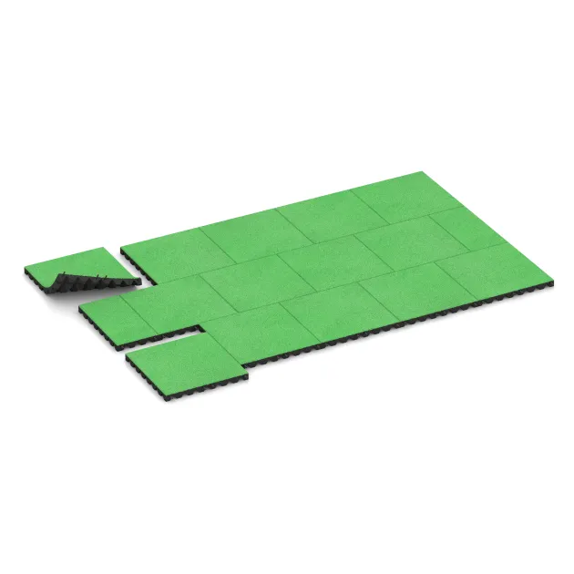 Typische Verlegung oder Einbausituation für den Artikel 0635 von WARCO - Fallschutzplatte, Farbton Maigrün in der Abmessung 500 x 500 x 45 mm.