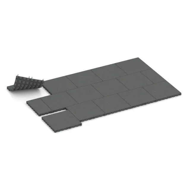 Typische Verlegung oder Einbausituation für den Artikel 0657 von WARCO - Wandschutzplatte, Farbton Schiefergrau in der Abmessung 500 x 500 x 45 mm.