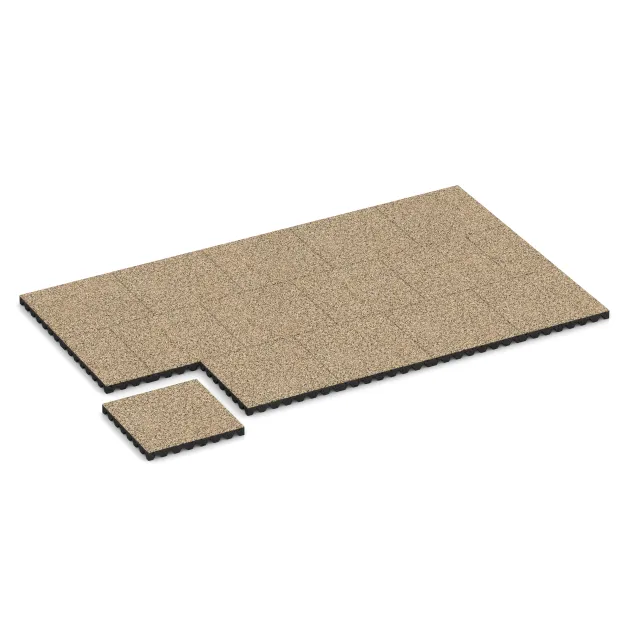 Typische Verlegung oder Einbausituation für den Artikel 5349 von WARCO - Fallschutzplatte, Farbton Travertin in der Abmessung 500 x 500 x 50 mm.
