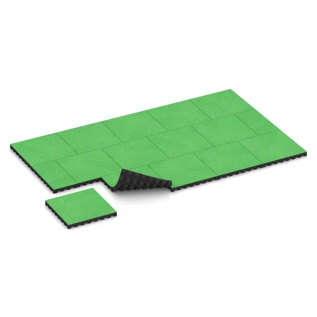 Typische Verlegung oder Einbausituation für den Artikel 0685 von WARCO - Fallschutzplatte, Farbton Maigrün in der Abmessung 500 x 500 x 50 mm.