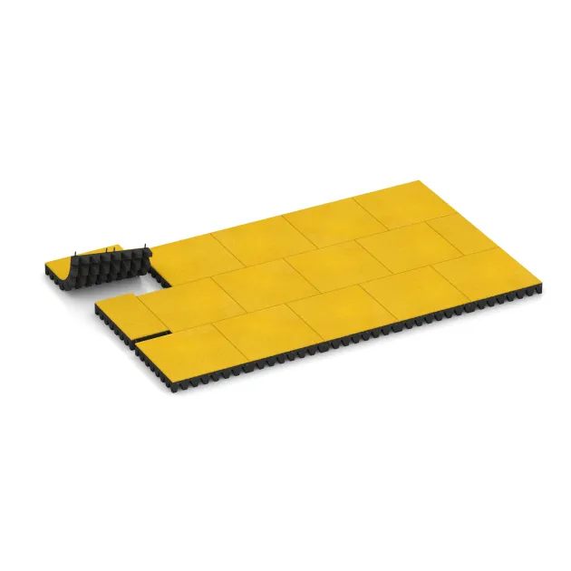 Typische Verlegung oder Einbausituation für den Artikel 0722 von WARCO - Fallschutzplatte, Farbton Zitronengelb in der Abmessung 500 x 500 x 80 mm.