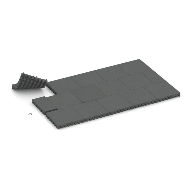 Typische Verlegung oder Einbausituation für den Artikel 0729 von WARCO - Fallschutzplatte, Farbton Schiefergrau in der Abmessung 500 x 500 x 80 mm.
