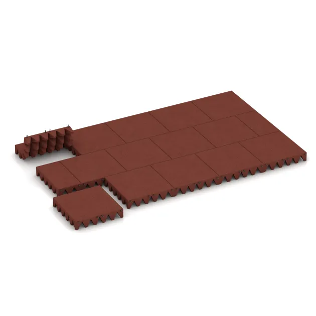 Typische Verlegung oder Einbausituation für den Artikel 5628 von WARCO - Fallschutzplatte 10 cm - EN 1177 ≤ 300 cm, Farbton Ziegelrot in der Abmessung 500 x 500 x 100 mm.