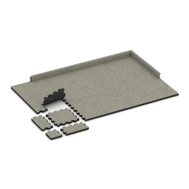Typische Verlegung oder Einbausituation für den Artikel 4269 von WARCO - Steinteppich-Klickfliese, Farbton Heller Granit in der Abmessung 306 x 306 x 30 mm.