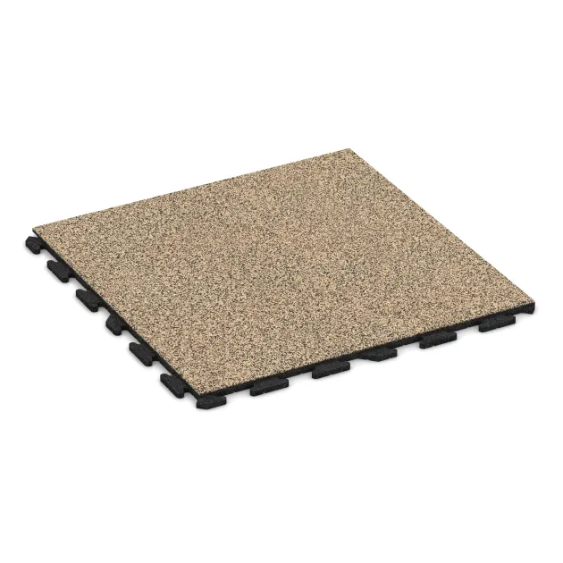 Foto der hinteren Seite vom unsymmetrischen WARCO-Formteil 1606: Fitnessboden Gummi-Fliesen Classic, Design Travertin, Maße 1000 x 1000 x 30 mm.