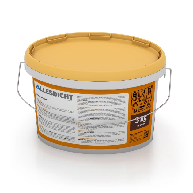 Foto der hinteren Seite vom unsymmetrischen WARCO-Formteil 0034: ALLESDICHT – Flüssigabdichtung, Design Rotbraun, Maße 3 kg | 0,9 m².