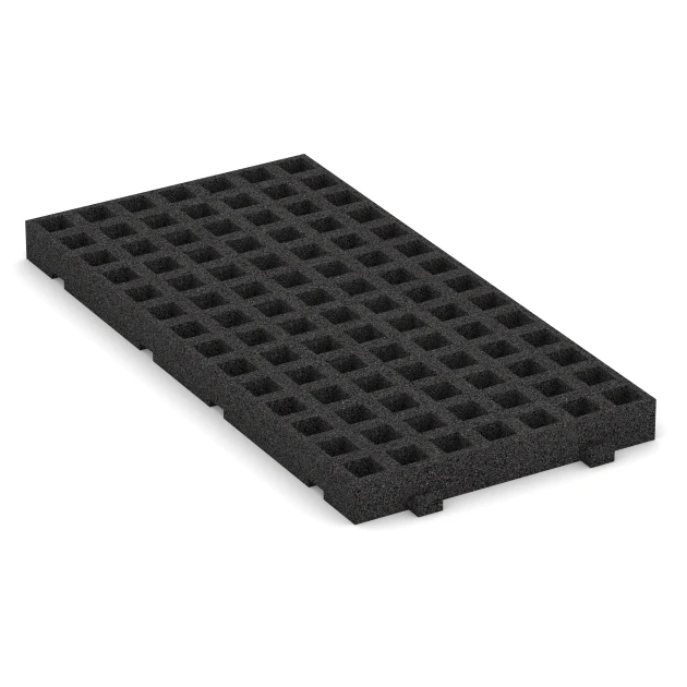 Foto der hinteren Seite vom unsymmetrischen WARCO-Formteil 6114: Fallschutz-Rasengittermatte, Design Anthrazit, Maße 100 × 50 × 6,5 cm.