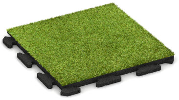 Die Kunstrasen-Platte besteht aus einer elastischen WARCO-Platte, auf die grüner Kunstrasen dauerhaft befestigt wurde.