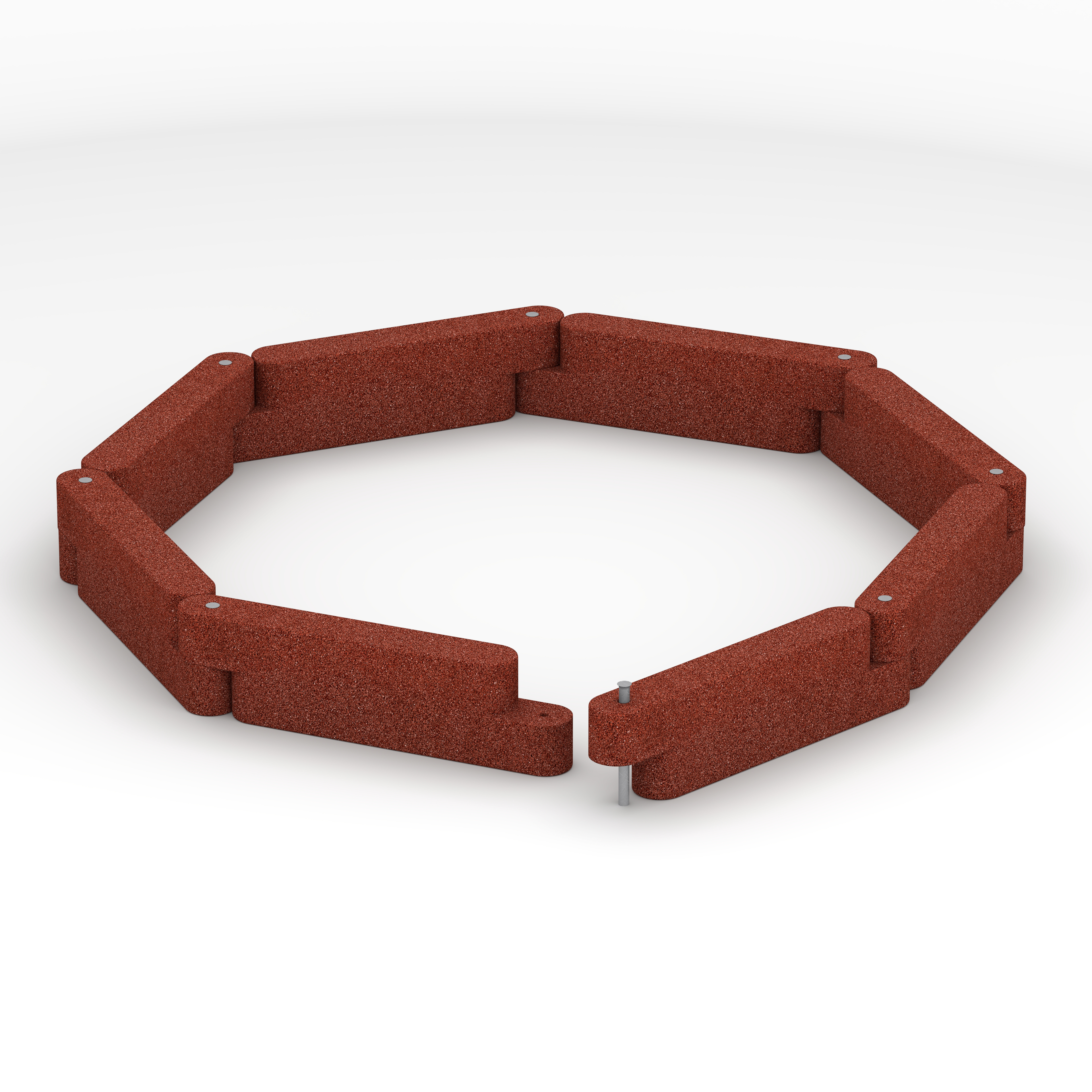 Gummi-Randstein – Einfassungselement, Randbegrenzung – 100 x 15 x 30 cm, Farbe Brick red – schwenkbare Gelenkverbindung, Verkettung und Verankerung